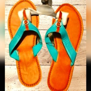 🌸$24🌸 5⭐RATED NWT Sandals w/Gold Buckle Turquoise, Brown 9